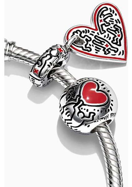 Line Art Heart Keith Harring Charm 925 Ayar Gümüş