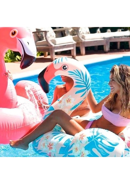 Tropikal Flamingo Binici - Şişme Çiçekli Flamingo Binici - Deniz Çiçekli Flamingo - Havuz Flamingo Binici 142X137X97 Cm.