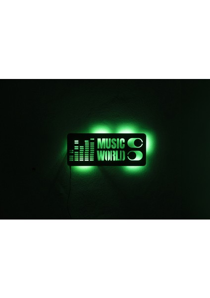 Tablo Marketi Müzik Tablosu, Music World, Işıklı Duvar Dekor Ahşap, Neon Işık, Ledli Işıklı Tablo, Duvar Süsü