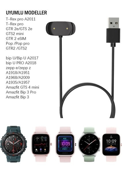 Amazfit T-Rex 2 - Amazfit Gtr Mini Uyumlu Manyetik USB Şarj Kablosu
