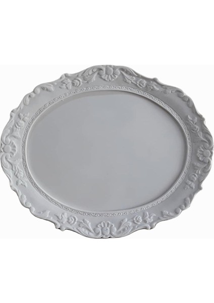 Gül Çiçek Yaprak Dekorlu 40CM Oval Tepsi Silikon Kalıp K-548