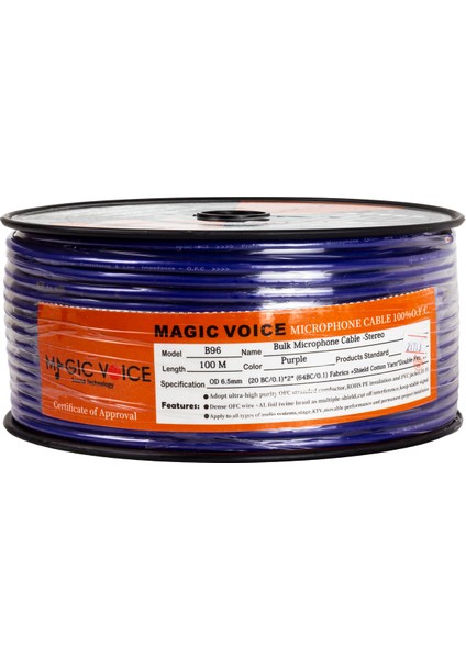 Magıcvoıce Mikrofon Kablosu Stereo 1.kalite 100 Metre Mor indirimleri