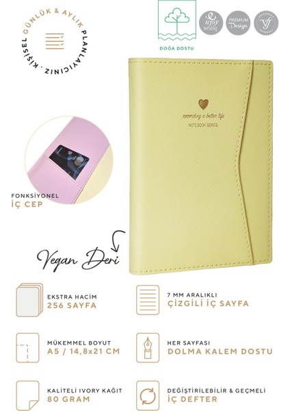 Geçmeli ve Cepli Defter A5 Ivory 80 Gr. 256 Sayfa