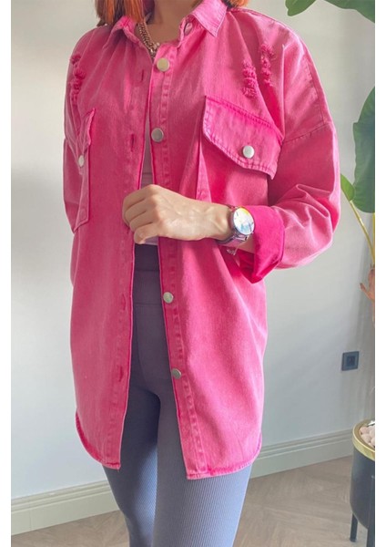 Kadın Kot Denim Eskitme Model Gömlek fırsatları