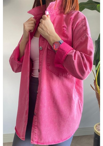 Kadın Kot Denim Eskitme Model Gömlek indirimleri