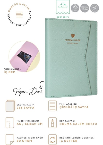 Geçmeli ve Cepli Defter A5 Ivory 80 Gr. 256 Sayfa