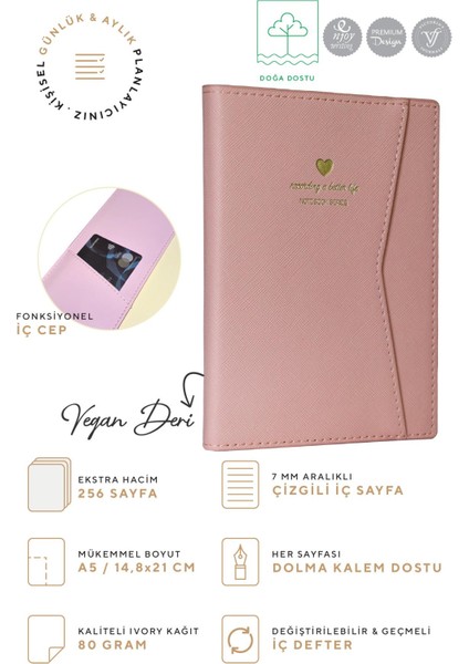 Geçmeli ve Cepli Defter A5 Ivory 80 Gr. 256 Sayfa