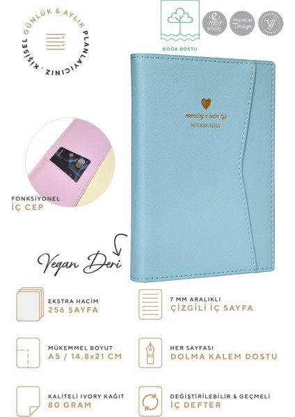 Geçmeli ve Cepli Defter A5 Ivory 80 Gr. 256 Sayfa