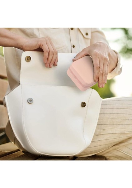 Pembe Mini Mücevher Takı Kutusu - Kolye, Yüzük, Küpe Düzenleyici Seyahat Takı Çantası 10 x 10 Mücev