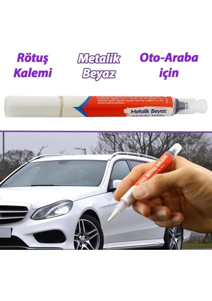 Araç Oto Rötuş Kalemi 5 ml Kaporta Tampon Çizik Giderici Fırça Metalik Beyaz Renk Boya Kalemi