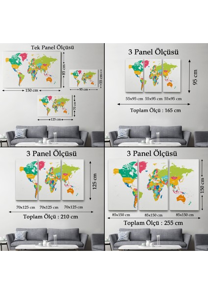 Dünya Haritası Dekoratif Kanvas TABLO-1083