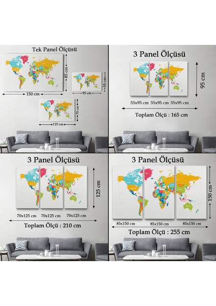 Dünya Haritası Dekoratif Kanvas TABLO-1082