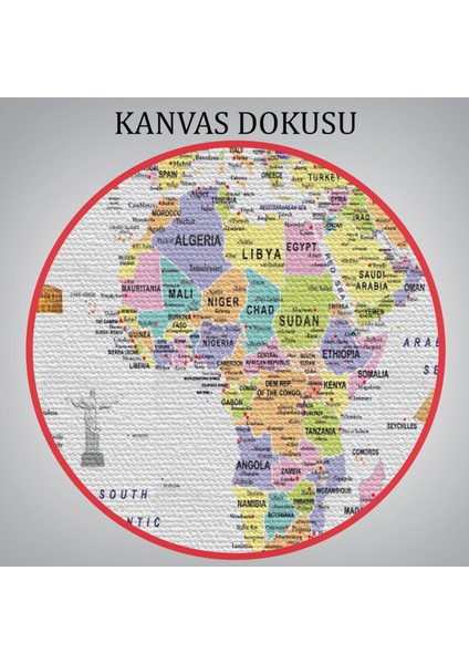 Dünya Haritası Ayrıntılı Eğitici Sembollü Bayraklı Dekoratif Kanvas TABLO-2845