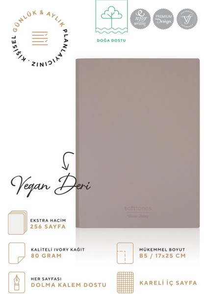 Softtons Esnek Kapak Defter B5 80 Gr. Krem 256 Sayfa Kareli