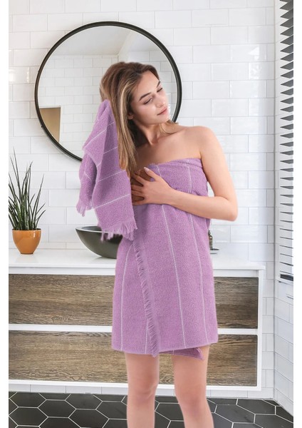 0% 70 Pamuk, 0% 30 Polyester Pandora Mürdüm Jakarlı Saçaklı Banyo Havlu Seti 2'li 70 x 140 Type 1 Ç