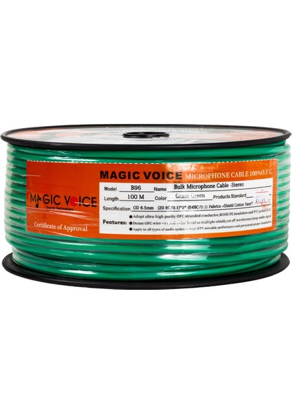 MAGICVOICE MİKROFON KABLOSU STEREO 1.KALİTE 100 METRE YEŞİL