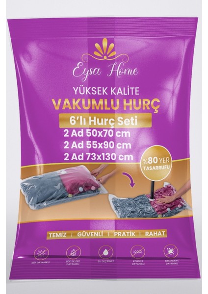 Eysa Home Plastik 6'lı Vakumlu Poşet Seti (Vakumlu Hurç) Turuncu