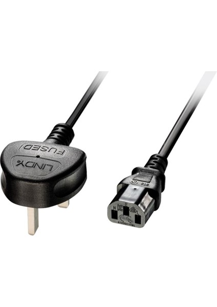 UK 3 Pin Fiş - IEC C13 Şebeke Güç Kablosu, 2 metre UK 3 Pin Plug to IEC C13 Mains Power Cable, 2m