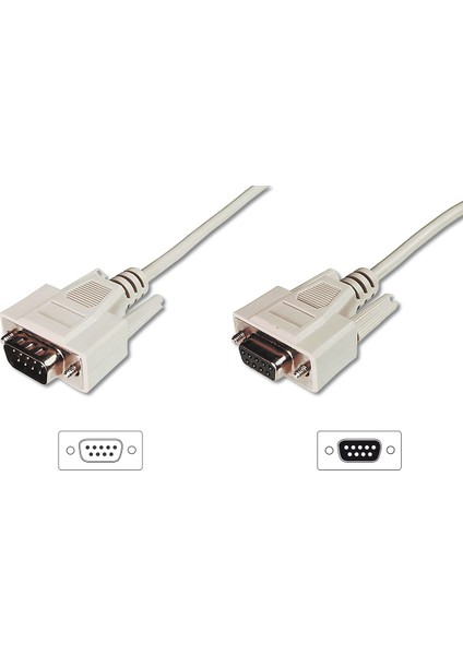 Digitus Veri İletim/Seri Uzatma Kablosu, D-Sub 9 Erkek / D-Sub 9 Dişi, 2 metre, Seri, AWG28, tek kat zırhlı, bej renk Digitus Data Transfer Extension Cable, D-Sub 9 M/F, 2.0m, Serial, Molded, Beige