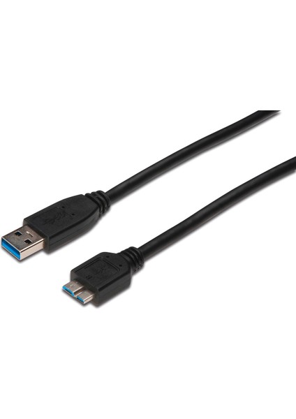 USB 3.0 Bağlantı Kablosu, USB A Erkek - USB micro B Erkek, 1 metre, AWG 28, USB 3.0 uyumlu, UL, siyah renk