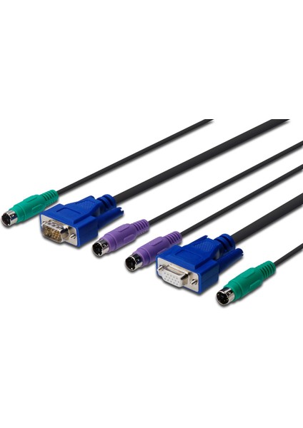 KVM (Keyboard/Video Monitor/Mouse) İçin Ahtapot Kablo, 1.80 metre, siyah renk, 1 x VGA dişi, 1 VGA erkek, 2 x PS/2 Klavye erkek, 2 x PS/2 Mouse erkek