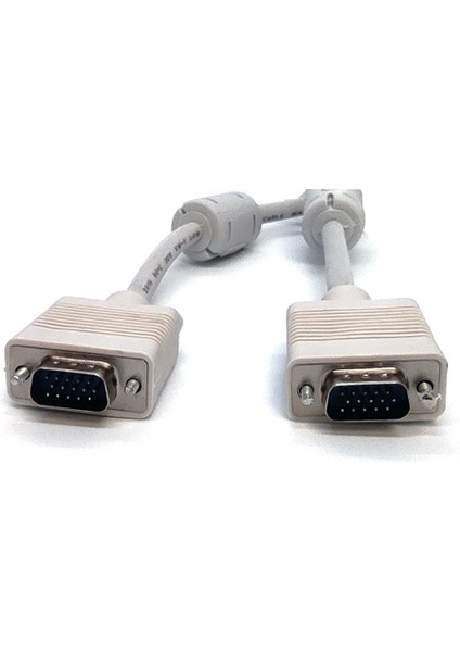 VGA Monitör Kablosu, DSUB 15 erkek DSUB 15 erkek, 5 metre, 3Coax/7C, 2x ferrite filtreli, bej renk