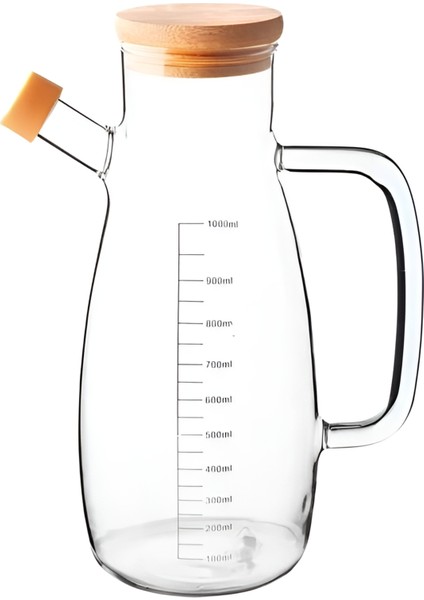 Bambu Kapaklı Vakumlu Borosilikat Cam Yağdanlık 900 ml