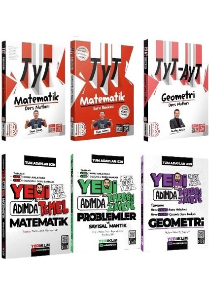 TYT Matematik Ders Notları - Geometri Ders Notları - Matematik Soru Bankası - Yediiklim Yayınları Yedi Adımda Temel Matematik 6'lı Set