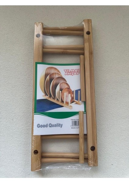 25 cm Uzunluğunda Bambu 6 Bölmeli Tabak Düzenleme Rafı