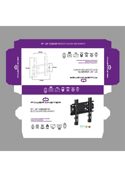 PWR-1937 - 19 - 37 SABİT KİLİTLİ LCD-LED TV DUVAR ASKI APARATI