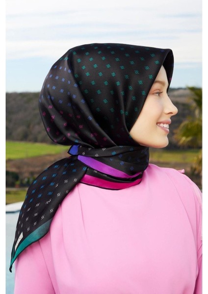 İpek Eşarp Nostalji - 8936-53 Siyah Mor Twill