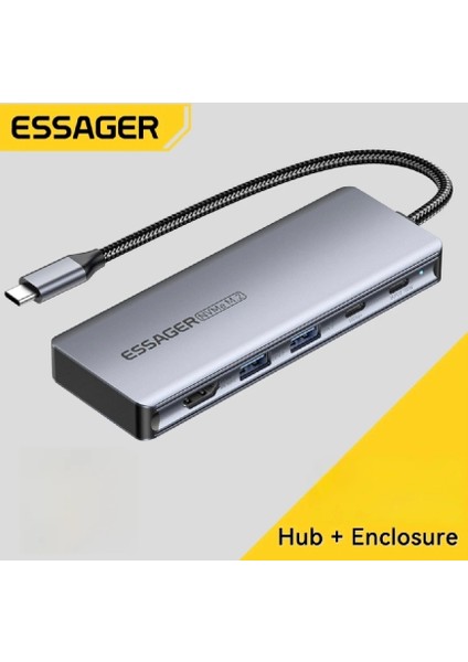 7'in 1'i M.2 Ssd Fonksiyonlu Hub Çoklayıcı Switch Süper Hızlı 10Gbps Type-C Pd 100W Type-C Usb3.2 Gen2 Usb 2.0 Sd Kart TF Kart CE/FC/ROHS Lisanslı