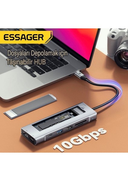 6'nın 1'i M.2 Nvme Ssd Fonksiyonlu CE/FC/ROHS Lisanslı Çoklayıcı Hub 10Gbps Type-C Pd 100W Type-C Usb3.2 Gen2 HDM 1.4 60Hz4K