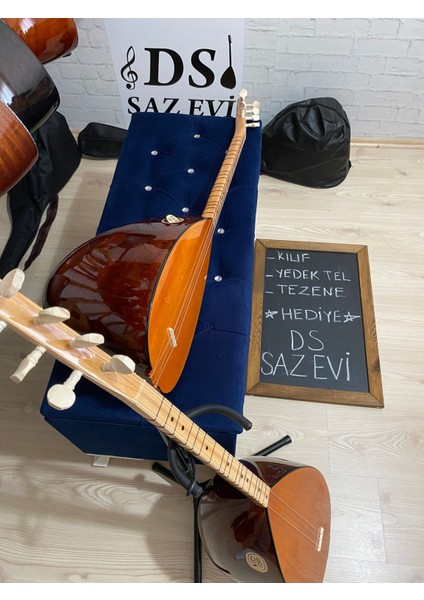 DS Saz Evi Dut Tekne Kısa Sap Bağlama Saz Jack Girişli Kılıf Yedek Tel Tezene Hediye