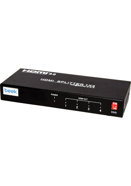 Beek 4K 4&#039;LÜ HDMI Video Çoklayıcı, 3810 x 2160 (4k) ve 1920 x 1080 (Full Hd) Piksel Çözünürlük, HDMI 2.0, Hdcp 2.3, Metal Şasi, Siyah Renkbeek 4K HDMI Spliter 4 Ports