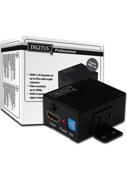 Digitus HDMI Sinyal Tekrarlayıcısı (HDMI Repeater), Çözünürlük: 1080p, Bantgenişliği: 2.25Gbps/225MHz, Kabine Monte Edilebilir, 40 metre Digitus HDMI Repeater