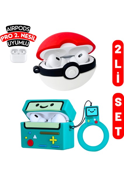 2'li Set - Pro 2. Nesil Uyumlu Poke Topu ve Bmo Figürlü İkili Kulaklık Kılıfı Seti