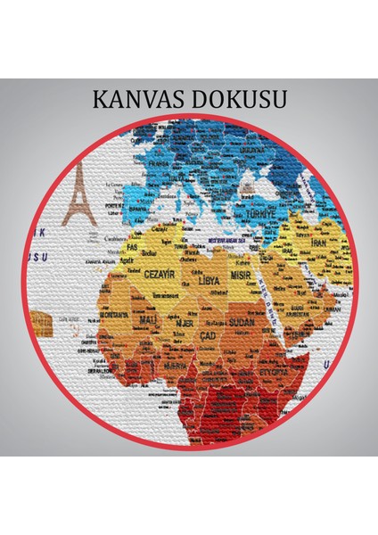 Ack Dekorasyon Türkçe Dünya Haritası Son Derece Ayrıntılı Eğitici ve Sembollü Kanvas TABLO-3166