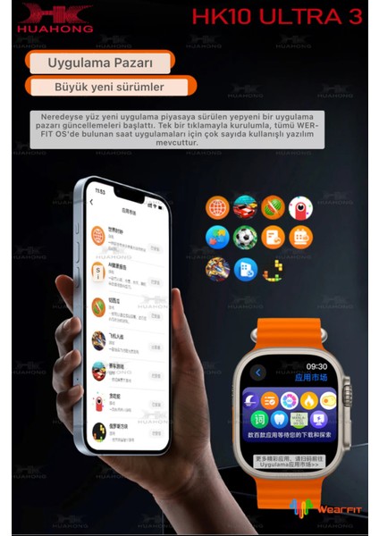 HK10 Ultra 3 Amoled Ekran G-Sensör 2.02 Inç Akıllı Saat (2024) 1gb 6 Kordon ( Erkek)