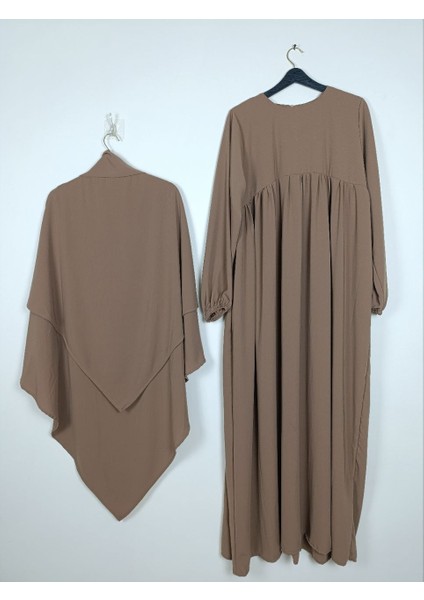 Abaya Açık Taba Medine Ipeği Üç Parça Takım