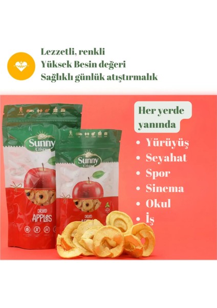 SC Sunny Crisps Kurutulmuş Elma Dilimleri  Atıştırmalık Şekersiz Katkısız 100gr - 5'li Paket