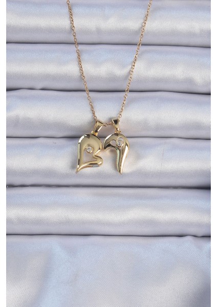 316L Çelik Zincir Altın Renk Zirkon Taşlı Mıknatıslı Kalp Kolye modelleri