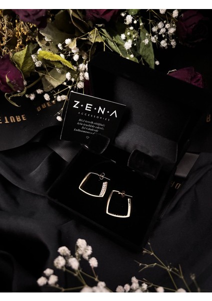 by zena aksesuar Zena Accessories Içi Zirkon Taş Detaylı Çelik Halka Küpe