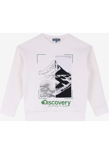 Discovery Expedition Baskılı Erkek Beyaz Sweatshırt D4WB-SWT3056