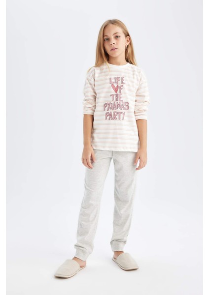 Kız Çocuk Pijama Takım Baskılı Uzun Kollu Üst Beli Lastikli Uzun Alt D3740A824AU