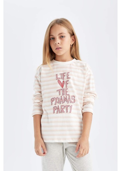Kız Çocuk Pijama Takım Baskılı Uzun Kollu Üst Beli Lastikli Uzun Alt D3740A824AU