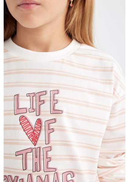 Kız Çocuk Pijama Takım Baskılı Uzun Kollu Üst Beli Lastikli Uzun Alt D3740A824AU