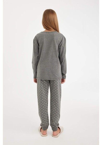 Kız Çocuk Pijama Takımı Baskılı Uzun Kollu Üst Beli Lastikli Uzun Alt D6319A8NS