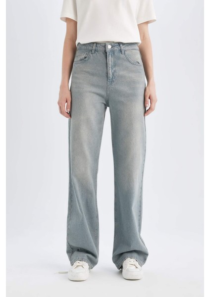 90's Wide Leg Yüksek Bel Uzun Jean Yıkamalı Pantolon D6835AX24AU