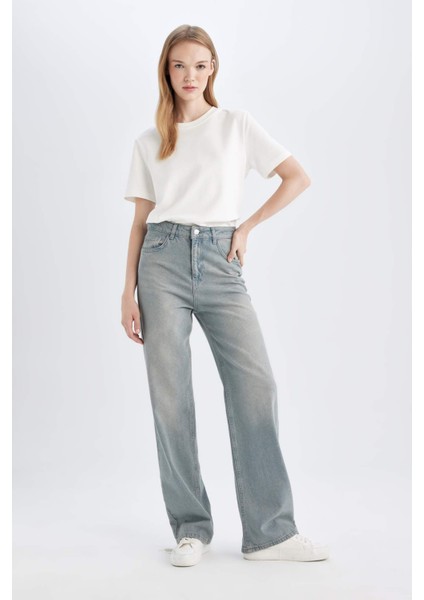 90's Wide Leg Yüksek Bel Uzun Jean Yıkamalı Pantolon D6835AX24AU